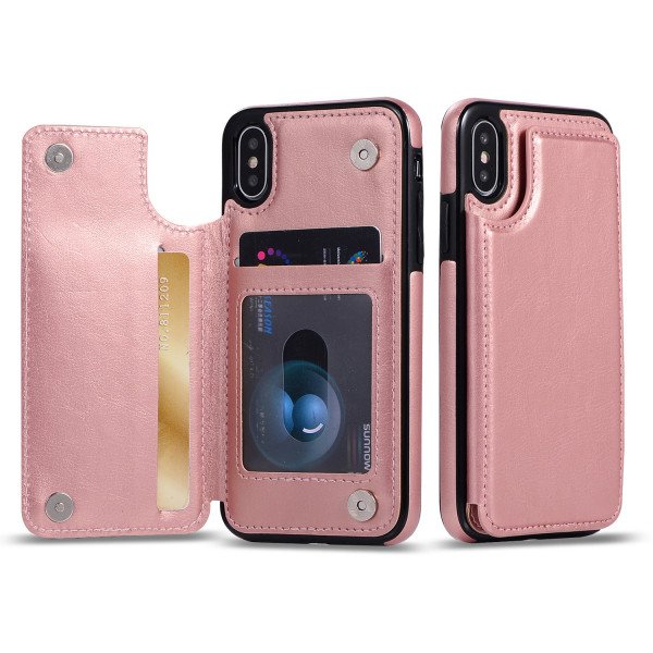 Wholesale iPhone Xr Flip Book Leather Style Credit Card Case (Rose Gold)